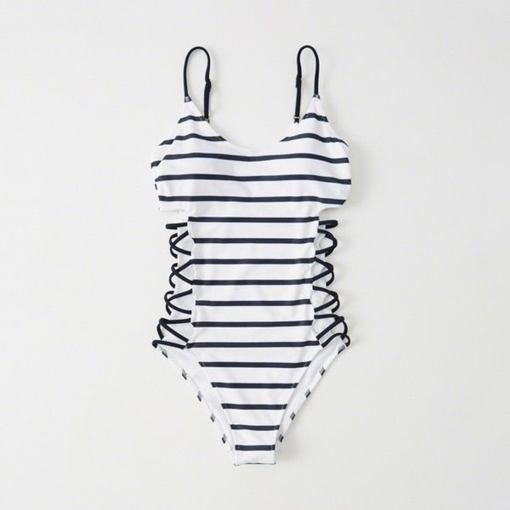 Striped once piece bathing suit